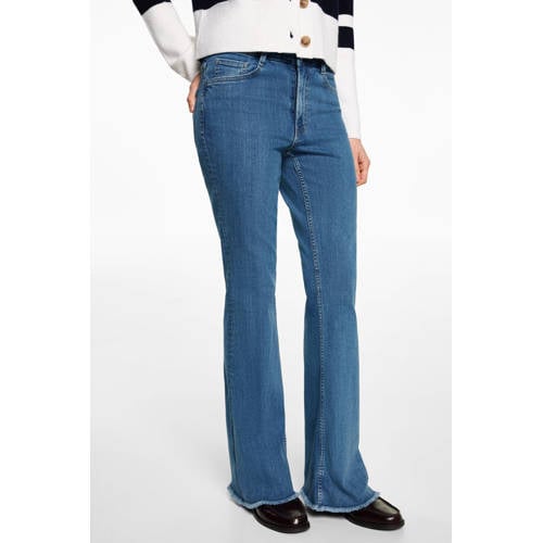 MANGO TEEN regular waist flared jeans medium blue denim Blauw Meisjes Stretchdenim