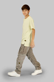 thumbnail: Grijsbruine jongens G-STAR tapered cargo broek van katoen met regular waist, elastische tailleband met koord en effen