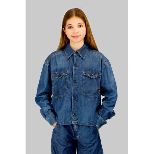 G-STAR blouse medium blue denim Blauw Effen