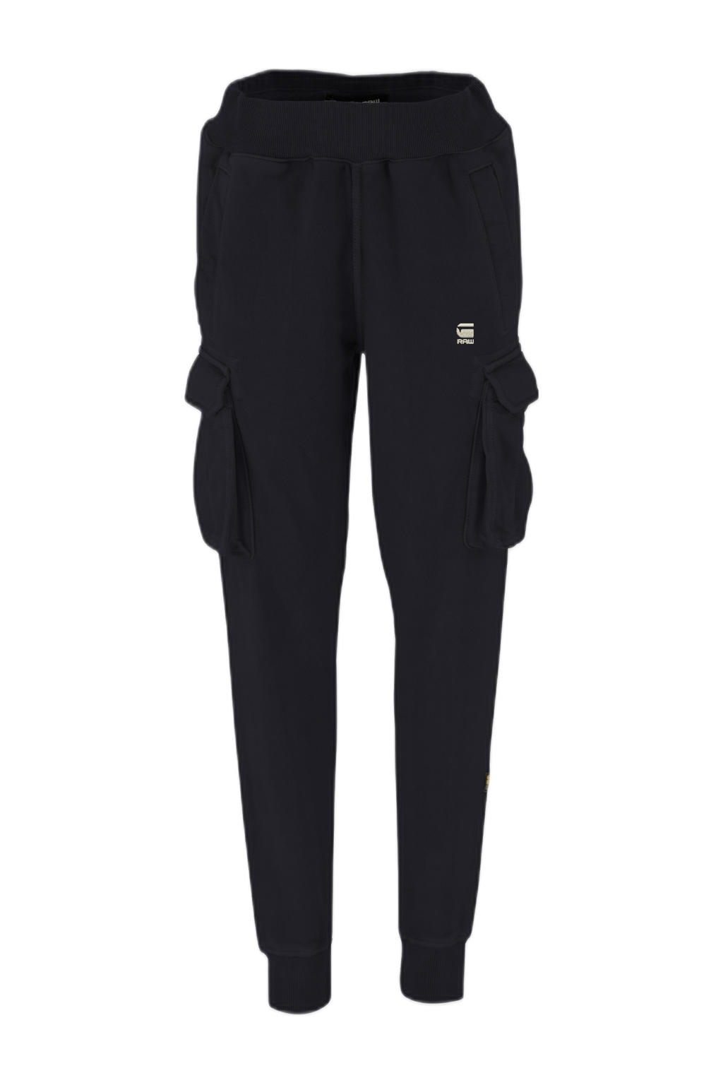 Donkerblauwe jongens G-STAR loose cargo broek van katoen met high waist, elastische tailleband met koord en effen