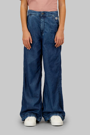 loose fit high waist wide leg jeans medium blue denim