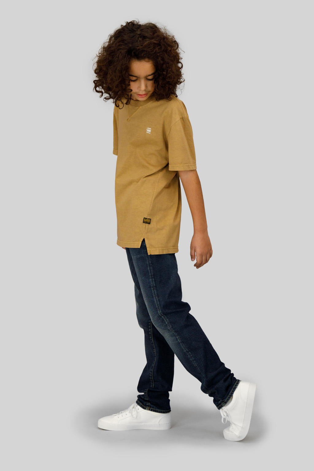 Dark blue denim jongens G-STAR dark blue van stretchdenim met straight fit, regular waist en effen