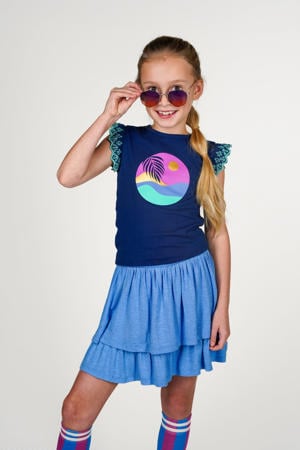 T-shirt donkerblauw broderie
