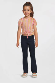 thumbnail: Roze en oranje meisjes B.Nosy T-shirt van polyester met korte mouwen, ronde hals en knoopdetail