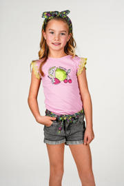 thumbnail: Roze meisjes B.Nosy T-shirt broderie van katoen met printopdruk en ronde hals