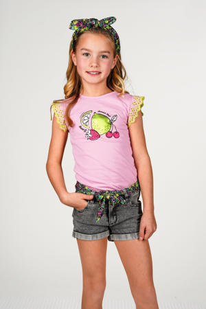 T-shirt roze broderie