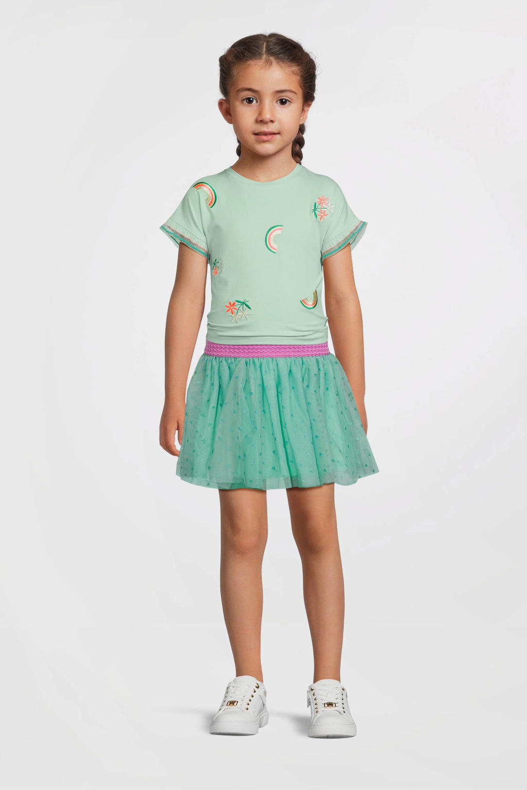 Groene meisjes B.Nosy T-shirt van stretchkatoen met korte mouwen en ronde hals