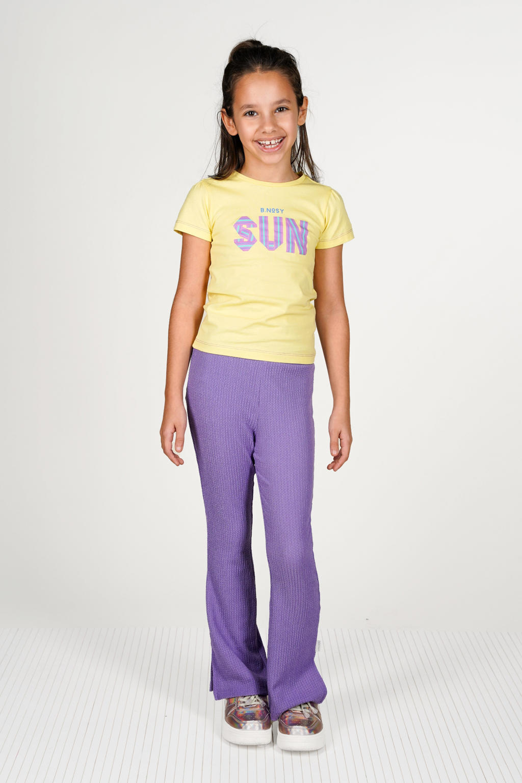 Paarse meisjes B.Nosy flared legging van polyester met regular waist, elastische tailleband en effen