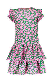 thumbnail: Groen en lilakleurige meisjes B.Nosy midi jurk van polyester met korte mouwen en ronde hals