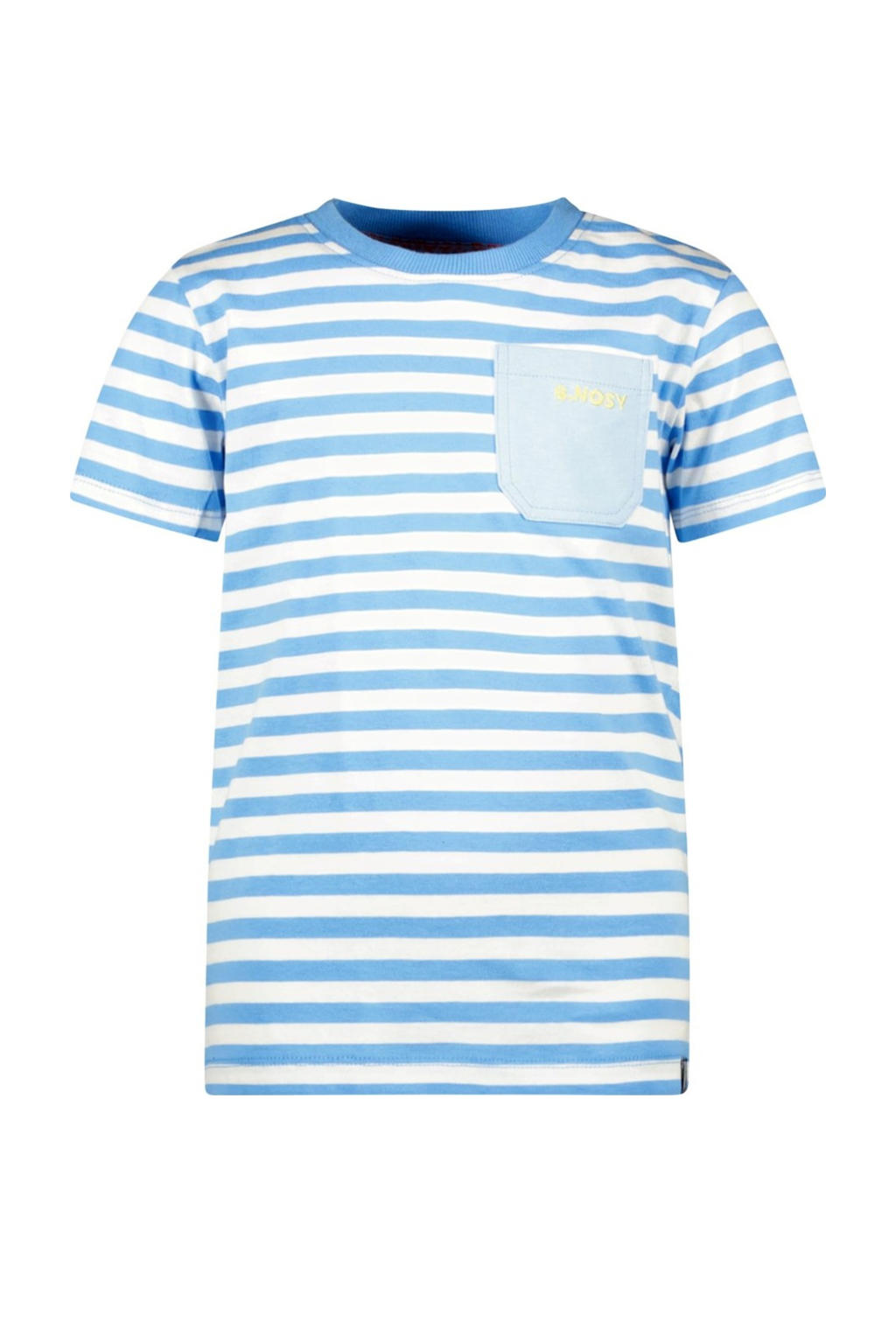 Lichtblauw en witte jongens B.Nosy T-shirt van katoen met strepenprint, korte mouwen en ronde hals