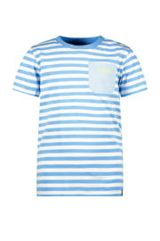 thumbnail: Lichtblauw en witte jongens B.Nosy T-shirt van katoen met strepenprint, korte mouwen en ronde hals