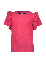 thumbnail: Roze meisjes B.Nosy t-shirt van polyester met effen, korte mouwen, ronde hals en ruches