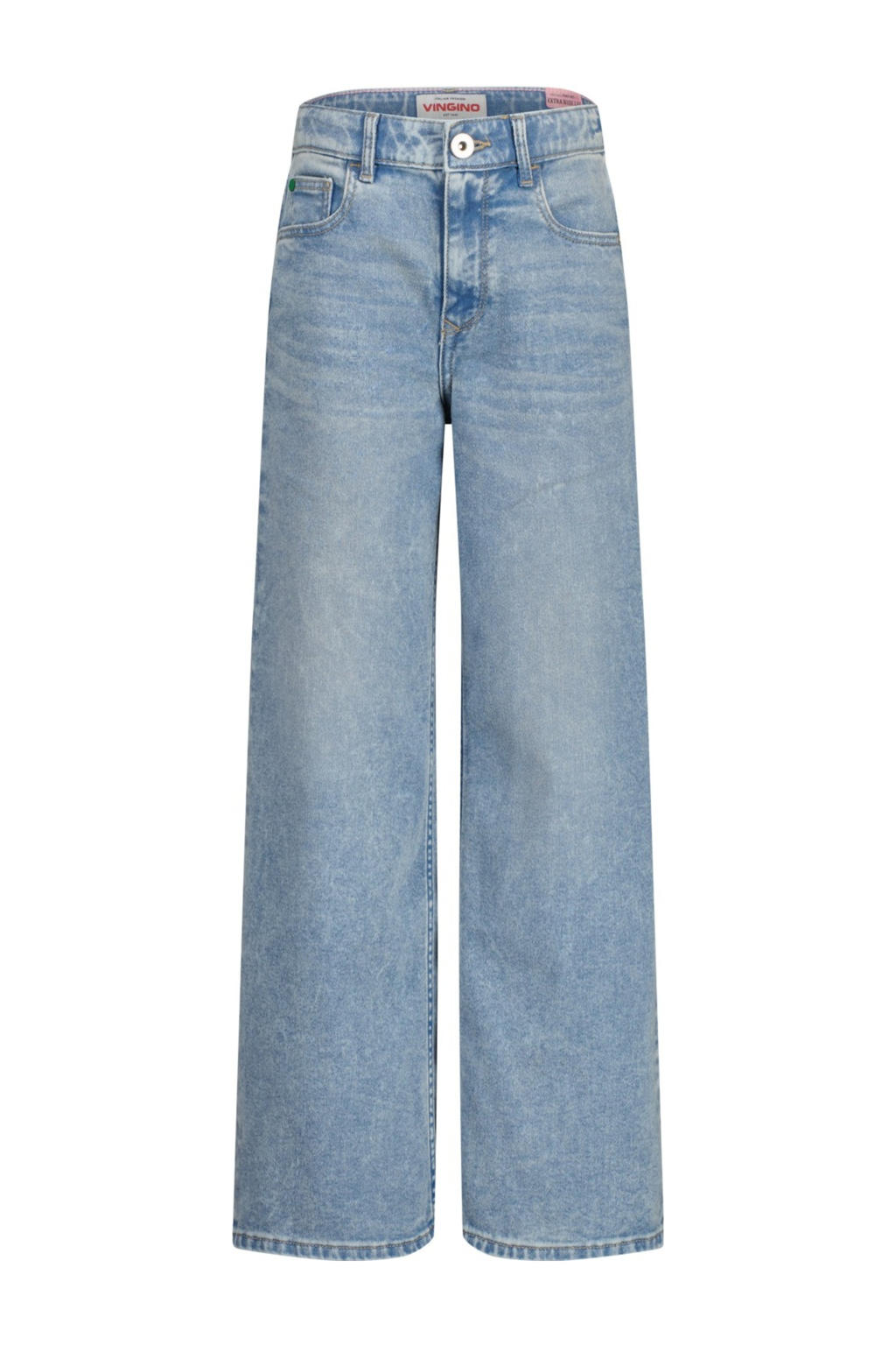 Light blue denim meisjes Vingino jeans van denim met wijde pijpen, regular waist, rits- en knoopsluiting en effen