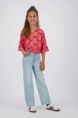 wide leg regular waist jeans light blue denim