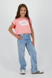 thumbnail: Light blue denim meisjes Vingino high waist jeans van denim met wijde pijpen, rits- en knoopsluiting en effen