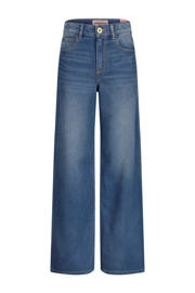 thumbnail: Medium blue denim meisjes Vingino jeans van denim met wijde pijpen, regular waist, rits- en knoopsluiting en effen