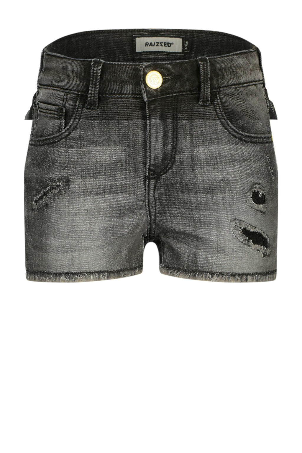 Grey denim meisjes Raizzed regular short van denim met rits- en knoopsluiting en effen