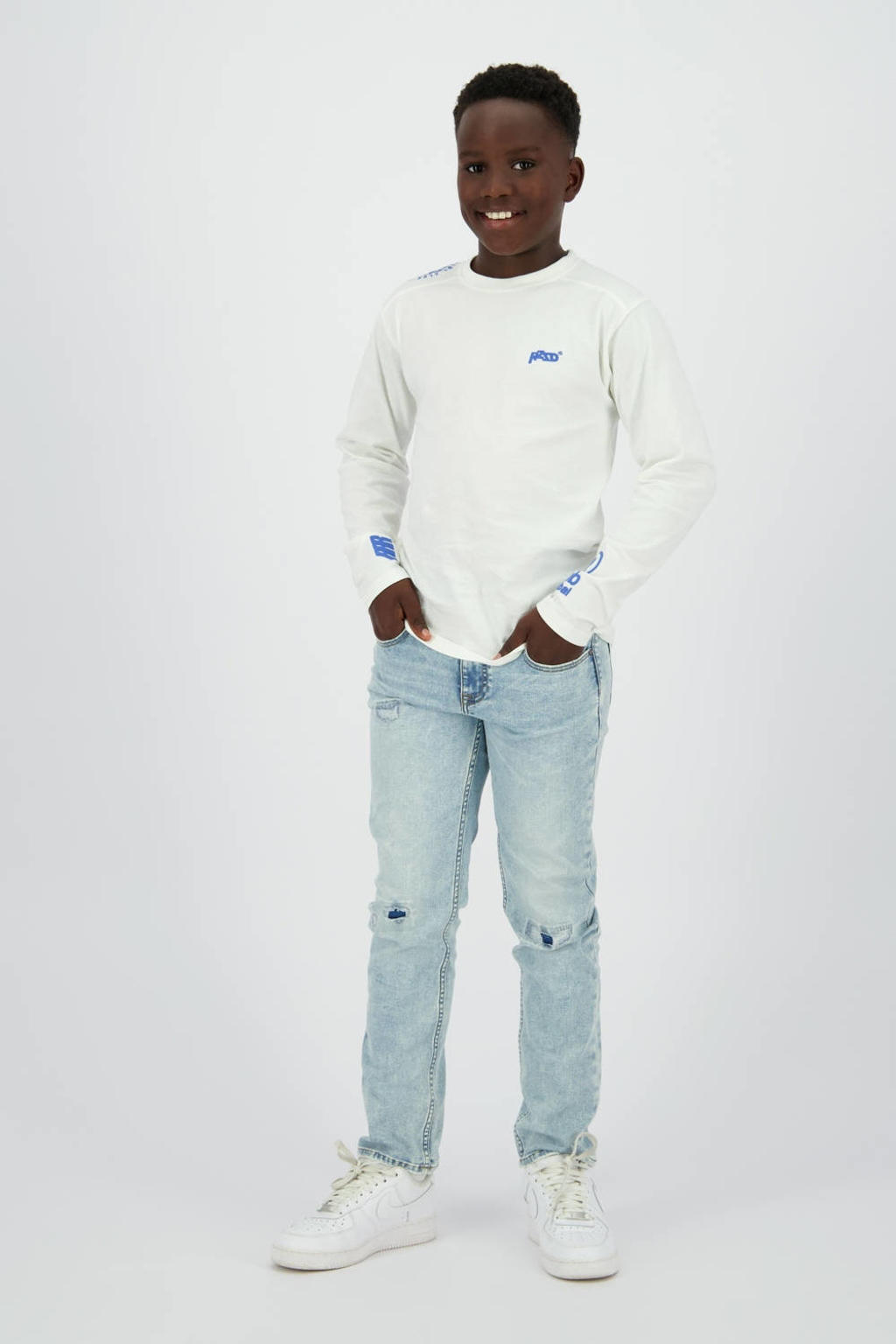 Wit en blauwe jongens Raizzed longsleeve van katoen met printopdruk, lange mouwen en ronde hals