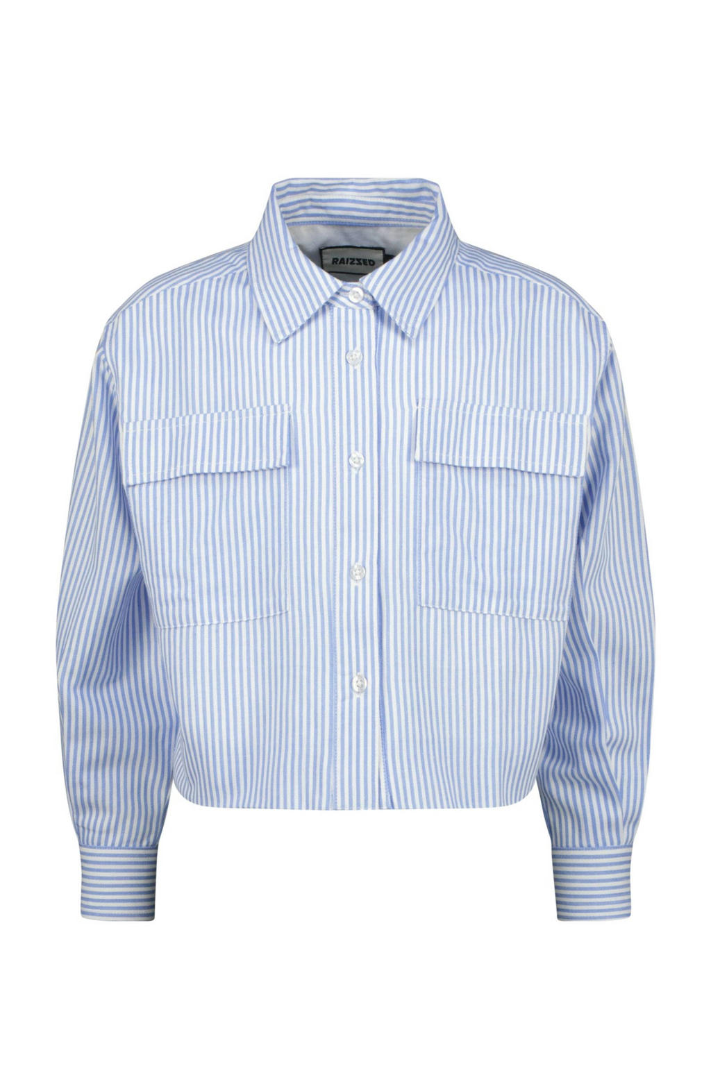 Lichtblauw en witte meisjes Raizzed blouse van katoen met strepenprint, lange mouwen, klassieke kraag en knoopsluiting