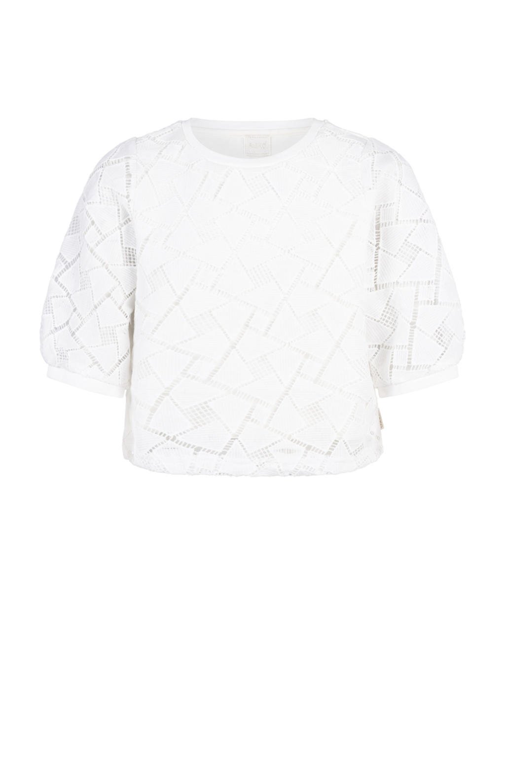 Witte meisjes AI&KO T-shirt met effen, korte mouwen en ronde hals