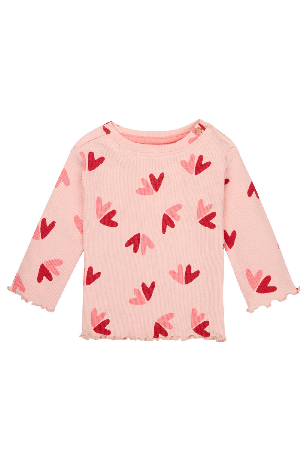 Roze en lichtroze meisjes Noppies baby longsleeve van katoen met lange mouwen, ronde hals, drukknoopsluiting en ruches
