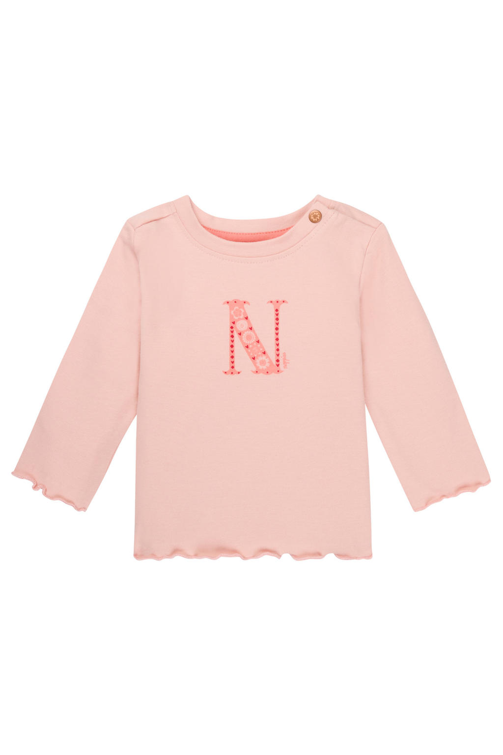 Roze meisjes Noppies baby longsleeve van katoen met printopdruk, lange mouwen, ronde hals en drukknoopsluiting