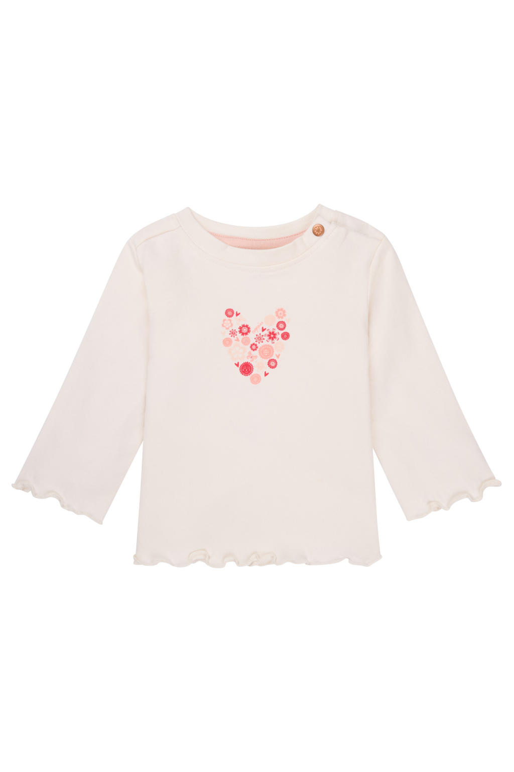 Witte meisjes Noppies baby longsleeve van katoen met printopdruk, lange mouwen, ronde hals, drukknoopsluiting en textuur