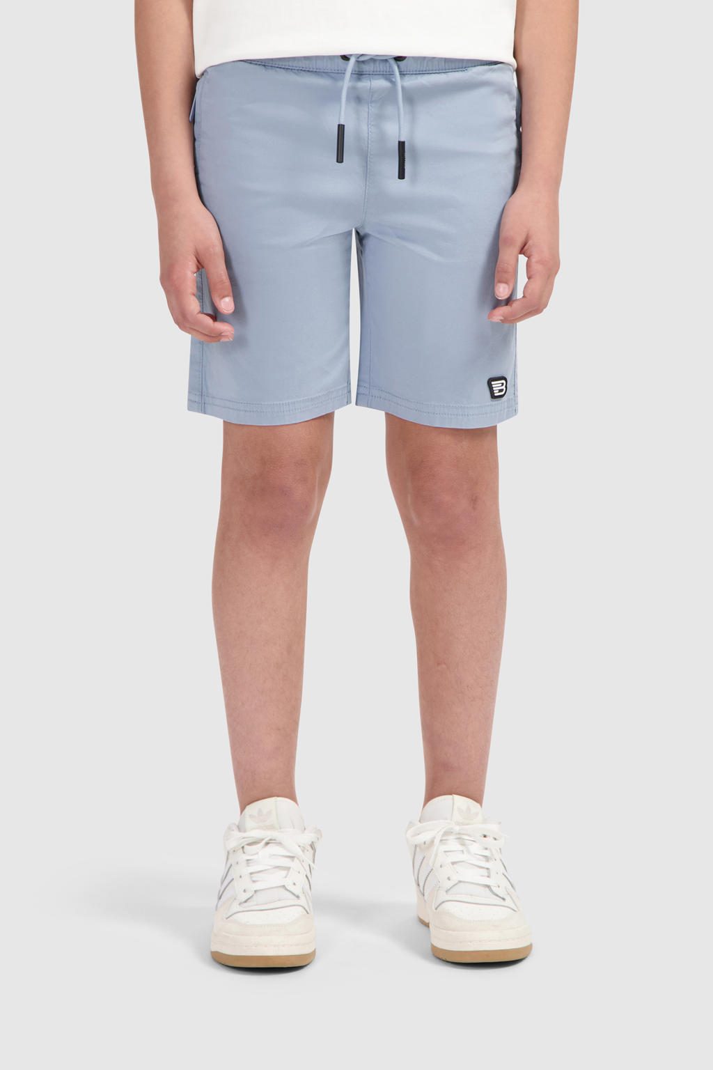 Grijsblauwe jongens Ballin casual short blauw van stretchkatoen met elastische tailleband met koord en effen