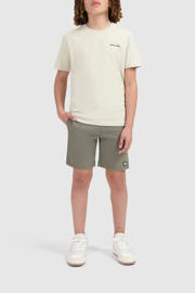 thumbnail: Olijfgroene jongens Ballin casual short van stretchkatoen met elastische tailleband met koord en effen