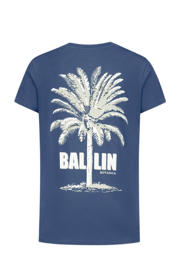thumbnail: Donkerblauw en ecru jongens Ballin t-shirt van stretchkatoen met backprint, korte mouwen en ronde hals