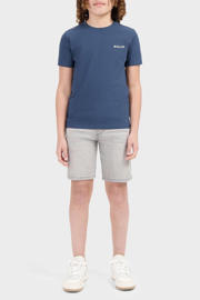 thumbnail: Donkerblauw en ecru jongens Ballin T-shirt van stretchkatoen met backprint, korte mouwen en ronde hals