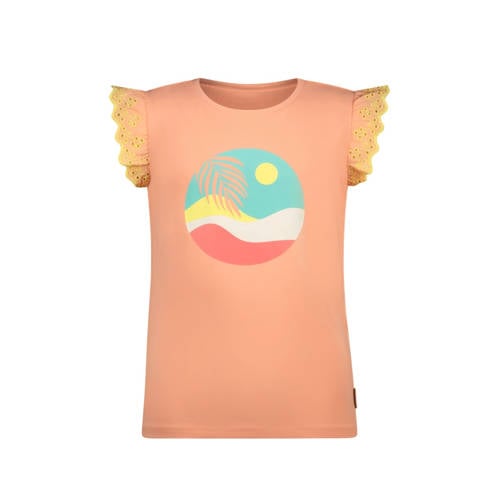 B.Nosy T-shirt oranje broderie Meisjes Katoen Ronde hals Printopdruk - maat 134/140 afbeelding