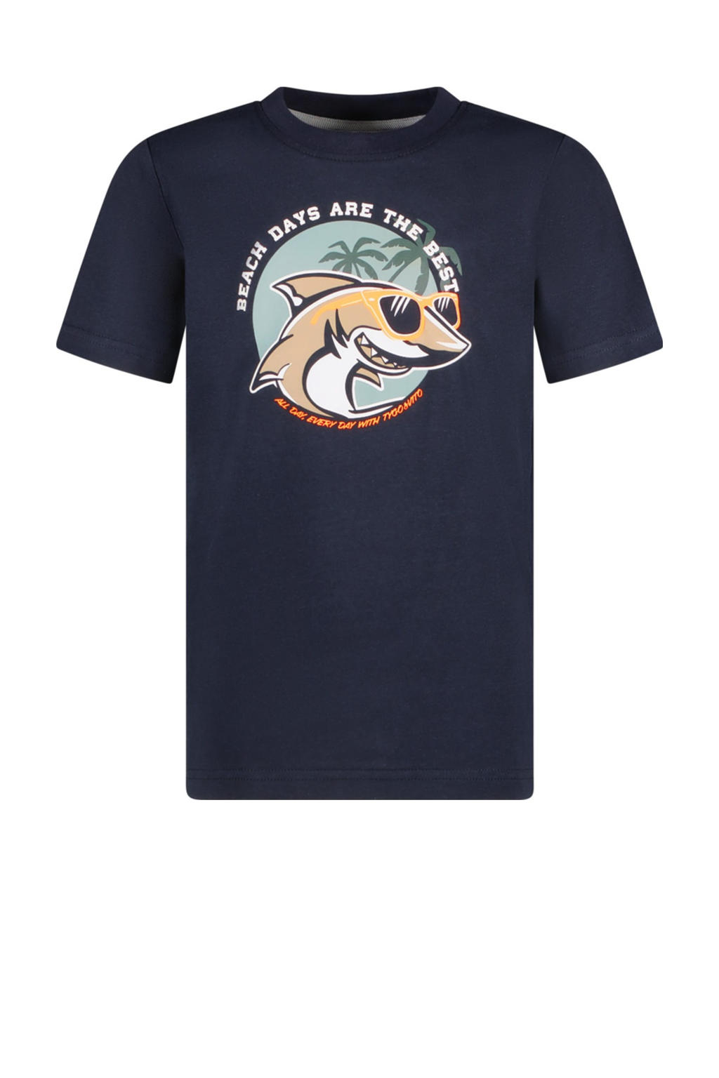 Donkerblauwe jongens TYGO & vito T-shirt van katoen met korte mouwen en ronde hals