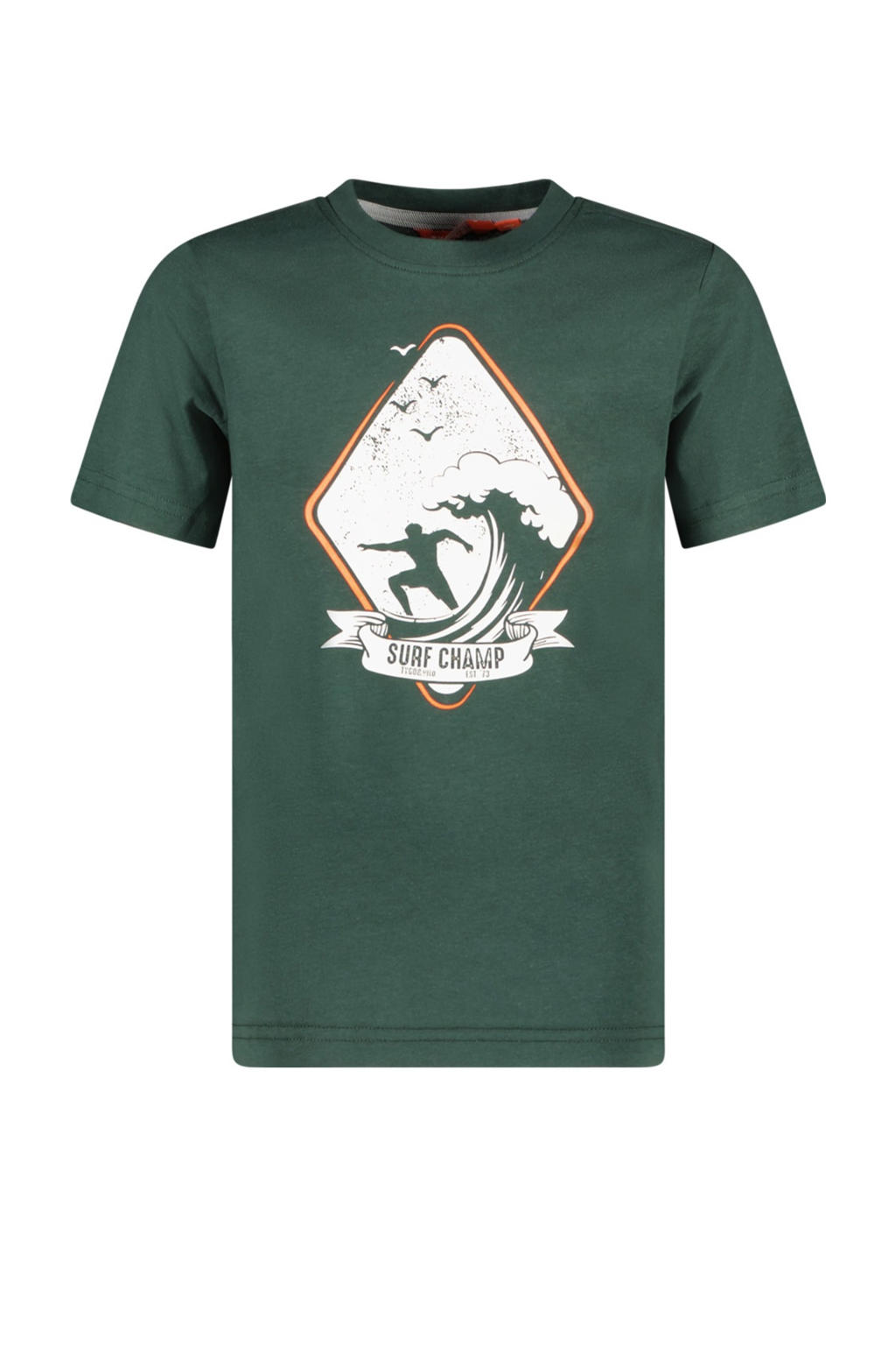 Donkergroene jongens TYGO & vito T-shirt van katoen met korte mouwen en ronde hals