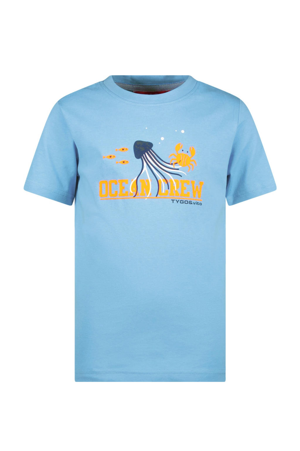Lichtblauwe jongens TYGO & vito T-shirt van katoen met korte mouwen en ronde hals
