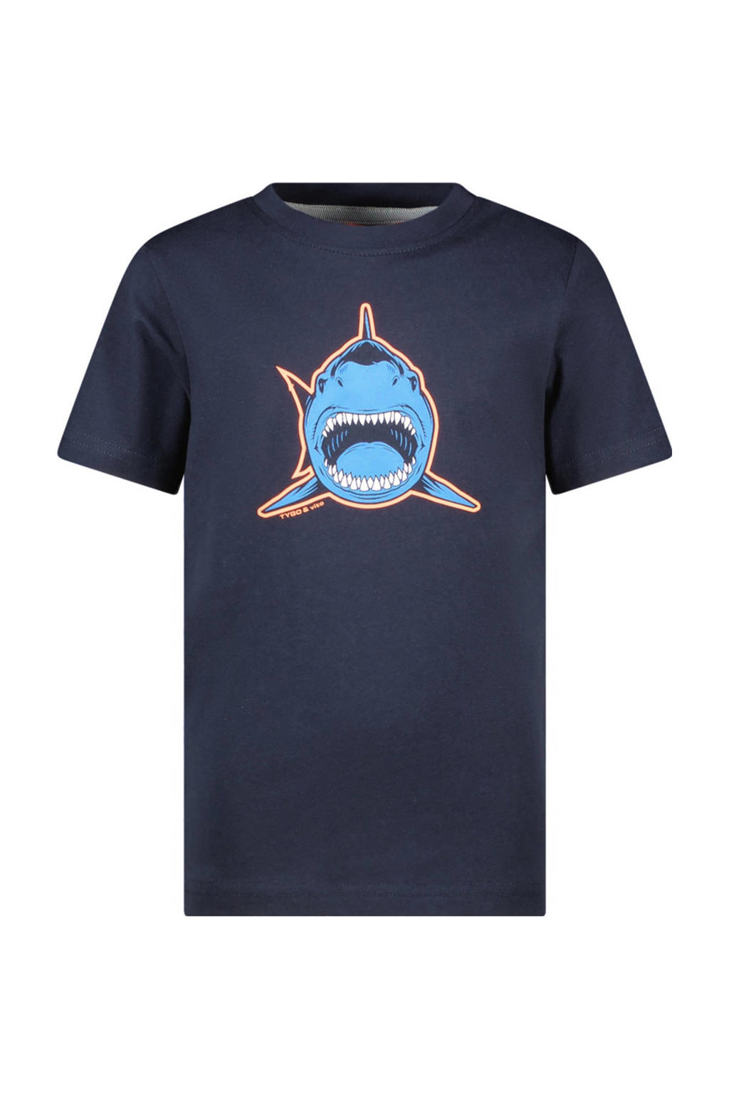 Donkerblauwe jongens TYGO & vito T-shirt van katoen met korte mouwen en ronde hals