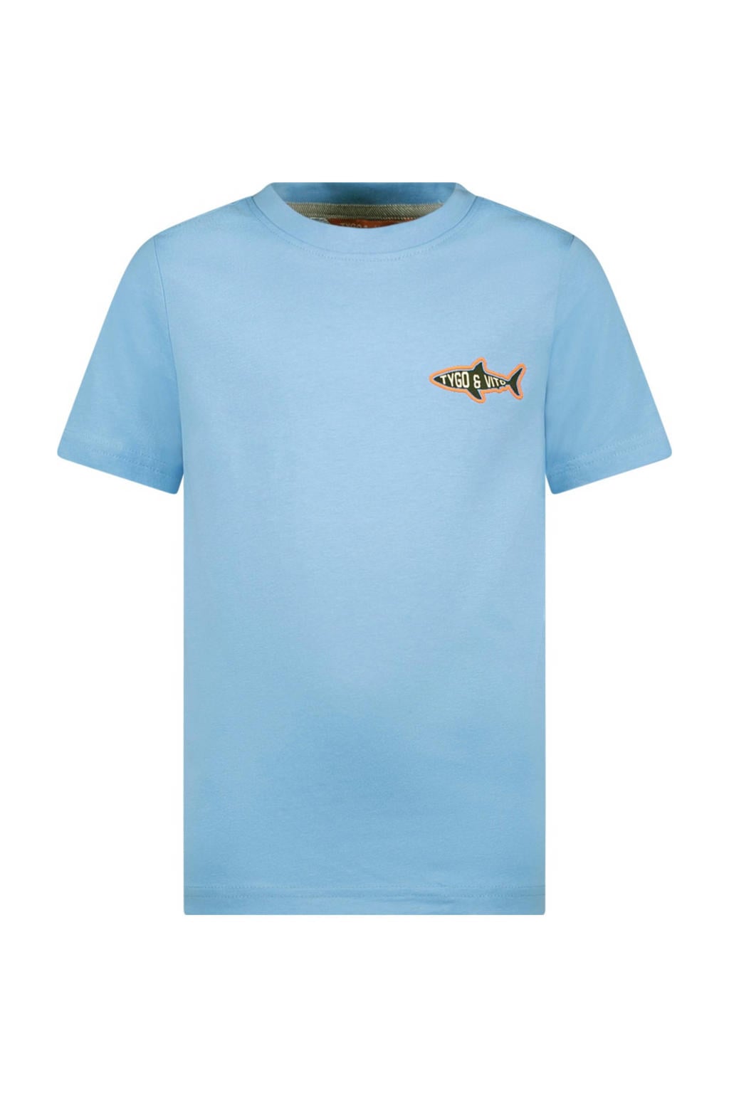 Lichtblauwe jongens TYGO & vito T-shirt van katoen met backprint, korte mouwen en ronde hals