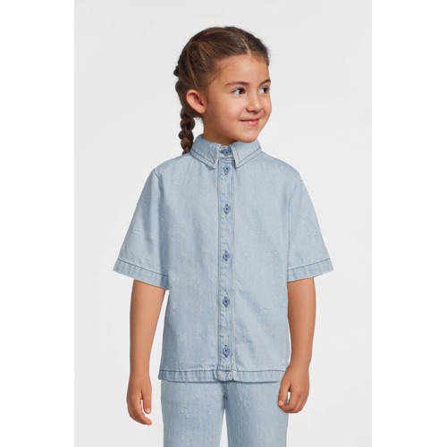 LEVV overhemd light blue denim Blouse Blauw Effen