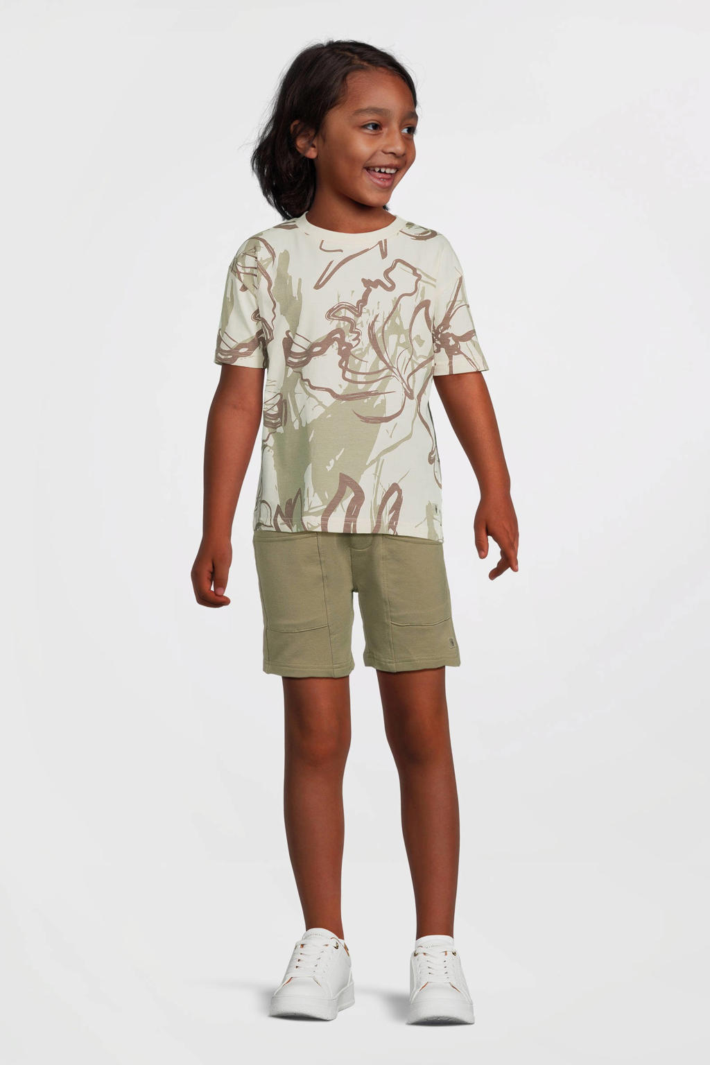 Groene jongens LEVV regular sweatshort van katoen met elastische tailleband met koord en effen