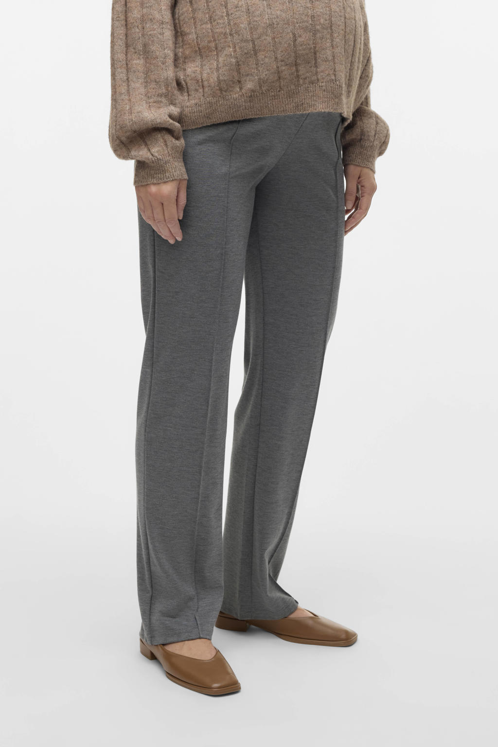 Grijze dames MAMALICIOUS regular high waist zwangerschaps casual broek van viscose met elastische tailleband en effen