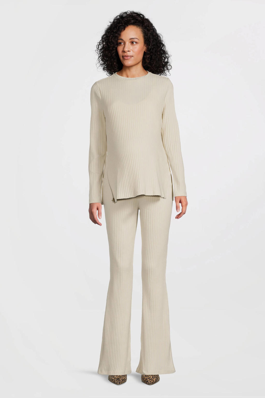 MAMALICIOUS high waist zwangerschaps flared broek ecru
