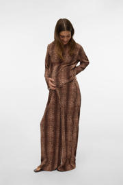 thumbnail: MAMALICIOUS wide leg regular waist zwangerschaps casual broek bruin