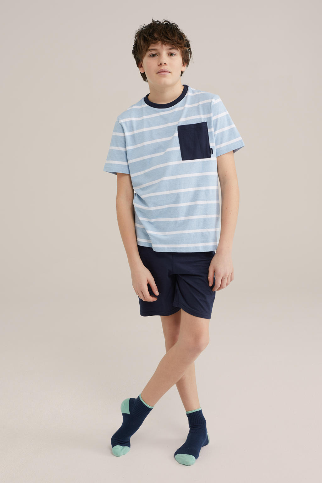 WE Fashion   shortama lichtblauw/donkerblauw/wit