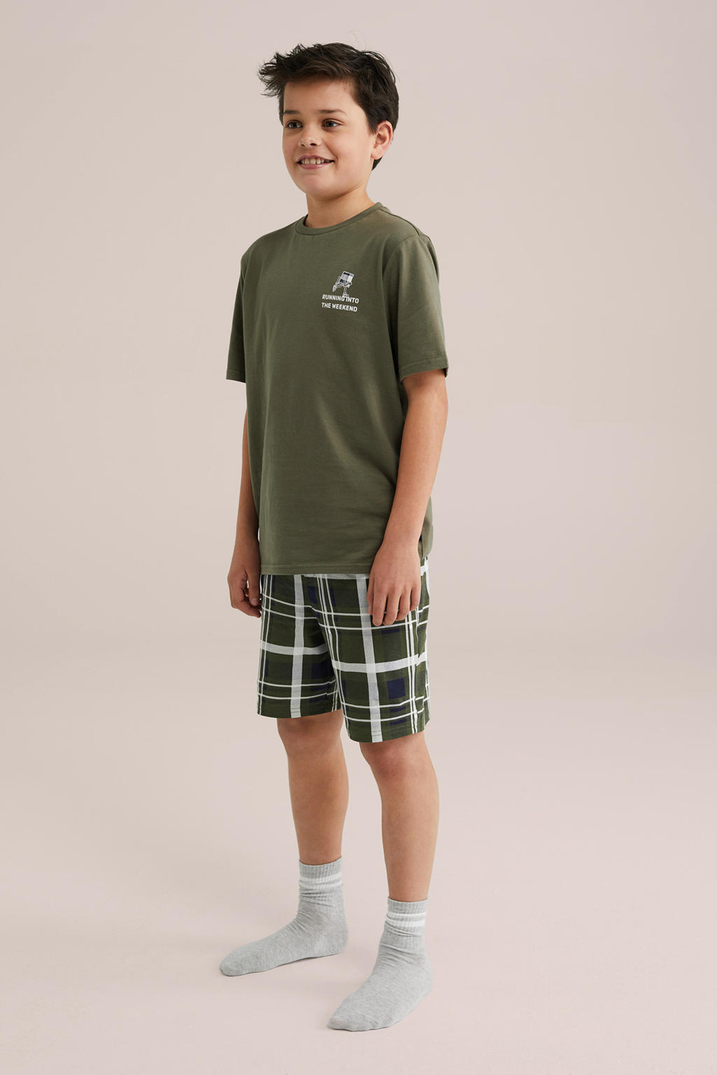 WE Fashion   shortama kaki/donkergroen/wit