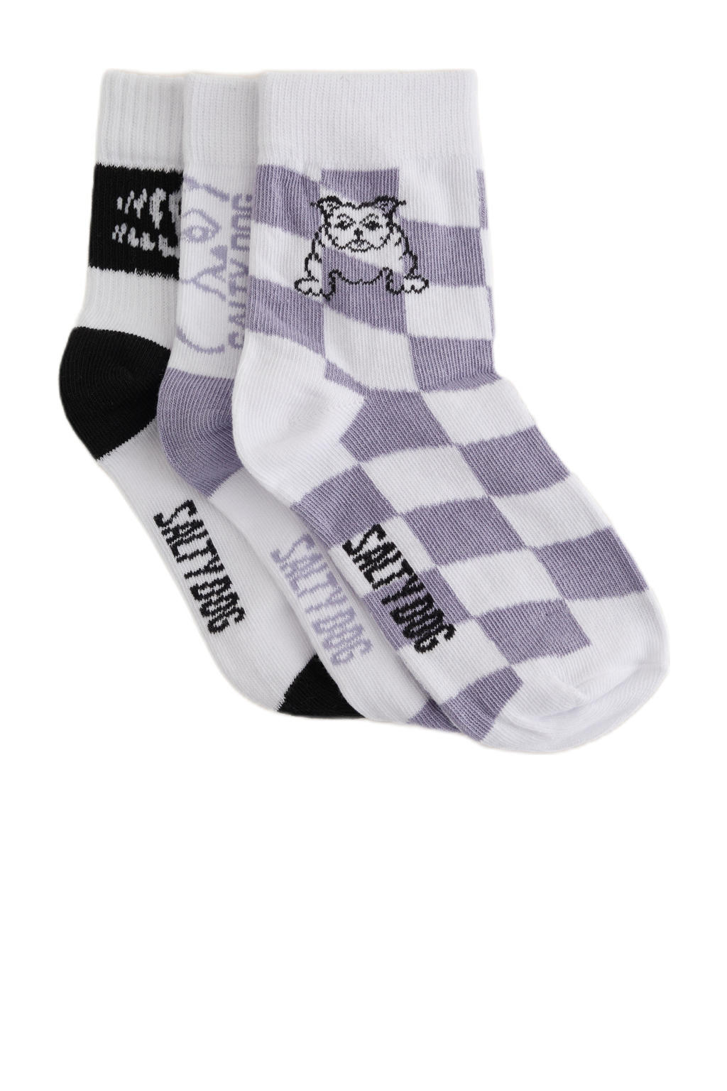 Salty Dog sokken - set van 3 lila/wit/zwart
