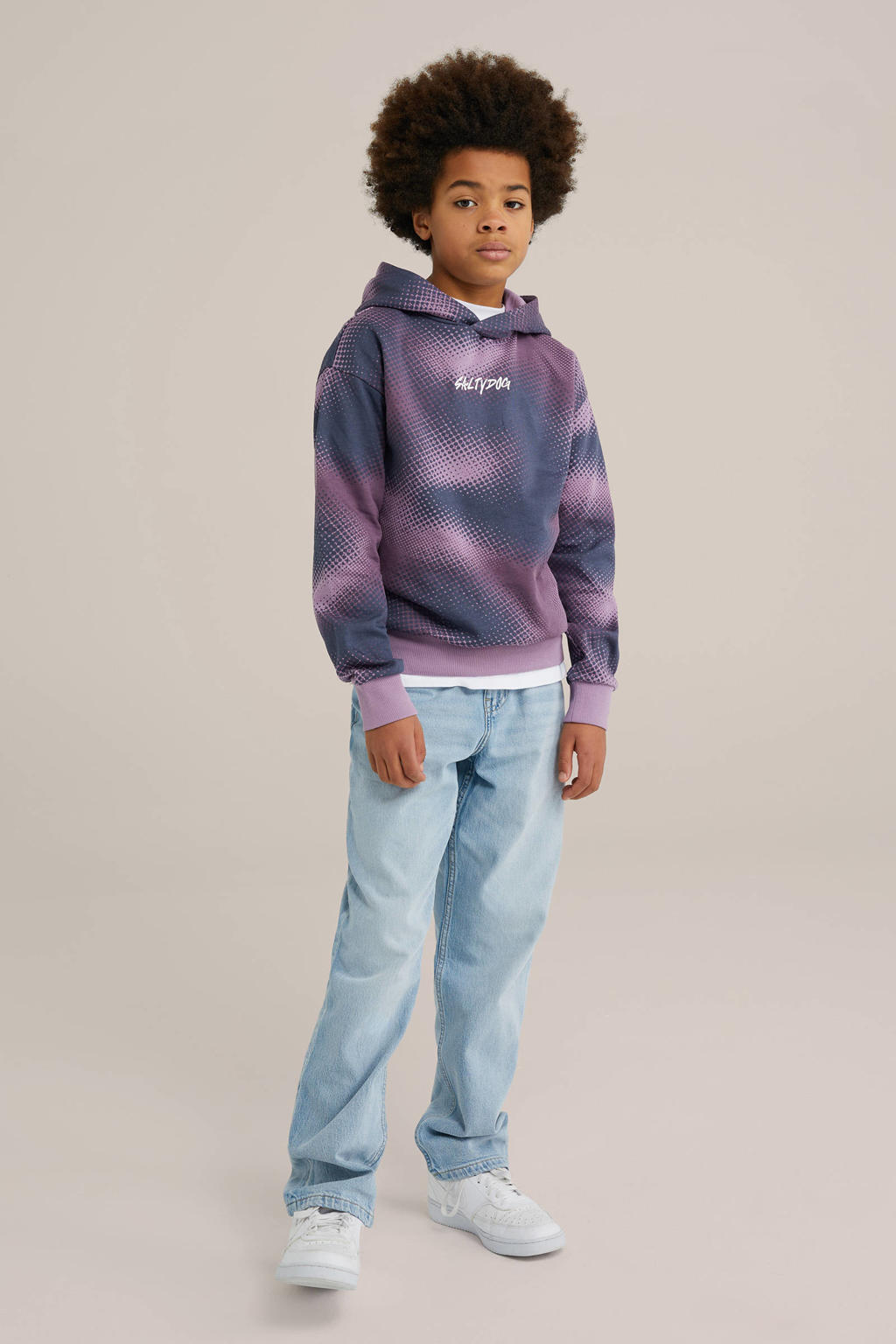 Paarse jongens Salty Dog sweater met lange mouwen, capuchon en geribde boorden