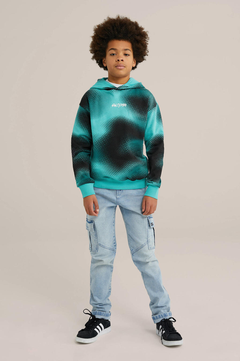 Blauwe jongens Salty Dog sweater met lange mouwen, capuchon en geribde boorden
