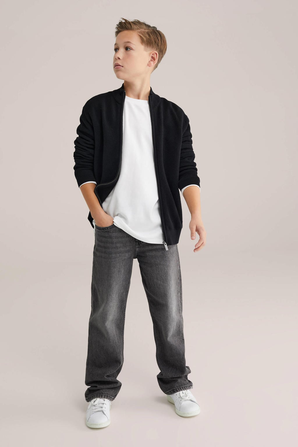 WE Fashion Blue Ridge vest zwart fijn gebreid