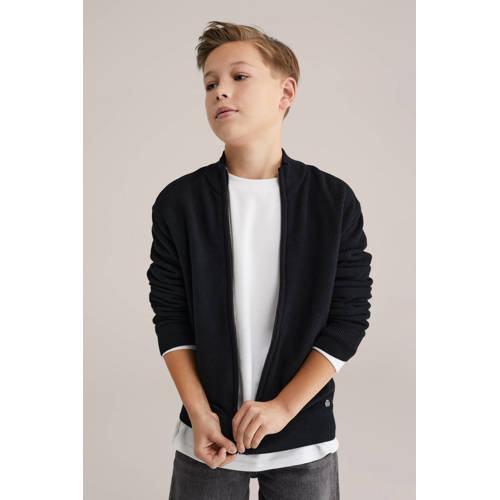 WE Fashion Blue Ridge vest zwart fijn gebreid Jongens Katoen Opstaande kraag - maat 110/116 afbeelding