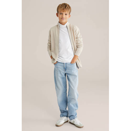 WE Fashion Blue Ridge vest beige fijn gebreid Jongens Katoen Opstaande kraag - maat 146/152 afbeelding
